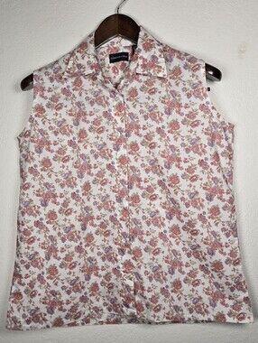 Company One Sleeveless Floral Button Down Top Blouse Size L Cotton Blend
